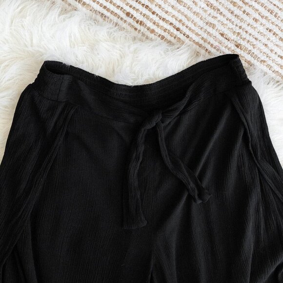 Kona Sol Swim Pants Sz L Black Gauzy CoverUp Flowy Tie Front Split Hem Boho - Picture 4 of 5